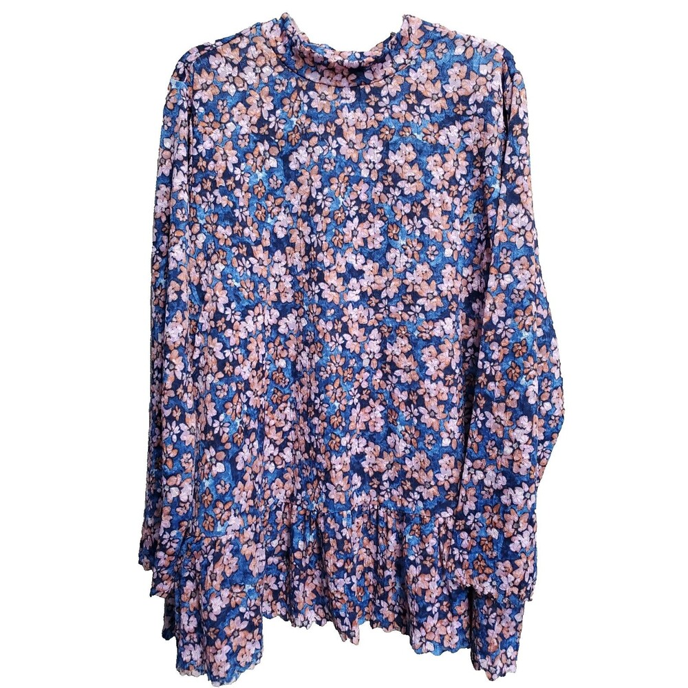 Logo by Lori Goldstein Ditsy Floral Print Peplum Hem Mock Neck Tunic Size 3X